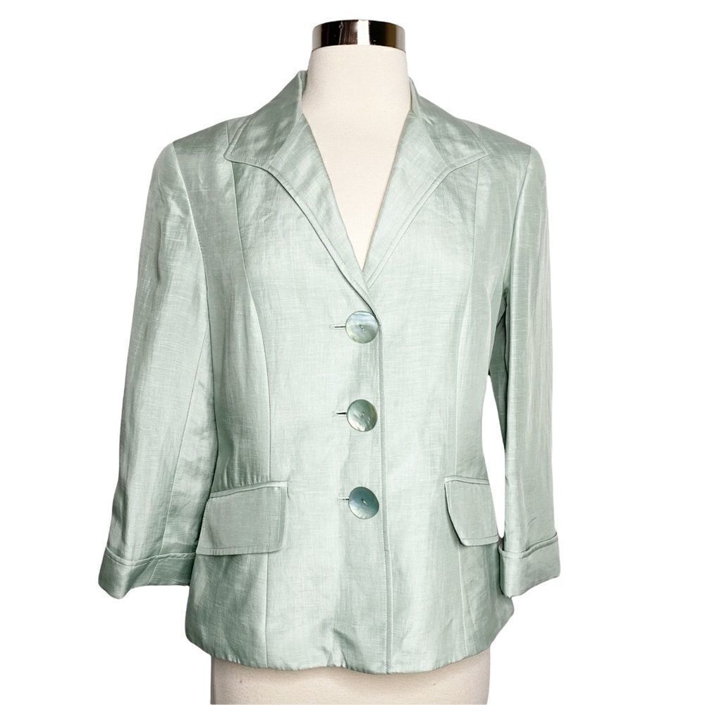 Lafayette 148 New York Mint Green Rayon Linen Blazer Size 4